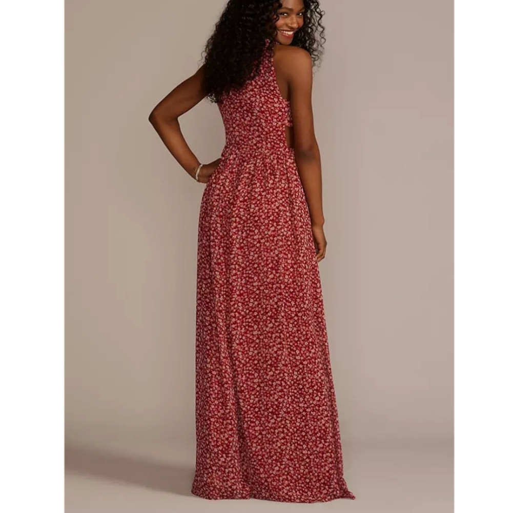DAVID'S BRIDAL: NWT Floral Printed Chiffon A-Line Dress - Picture 2 of 9